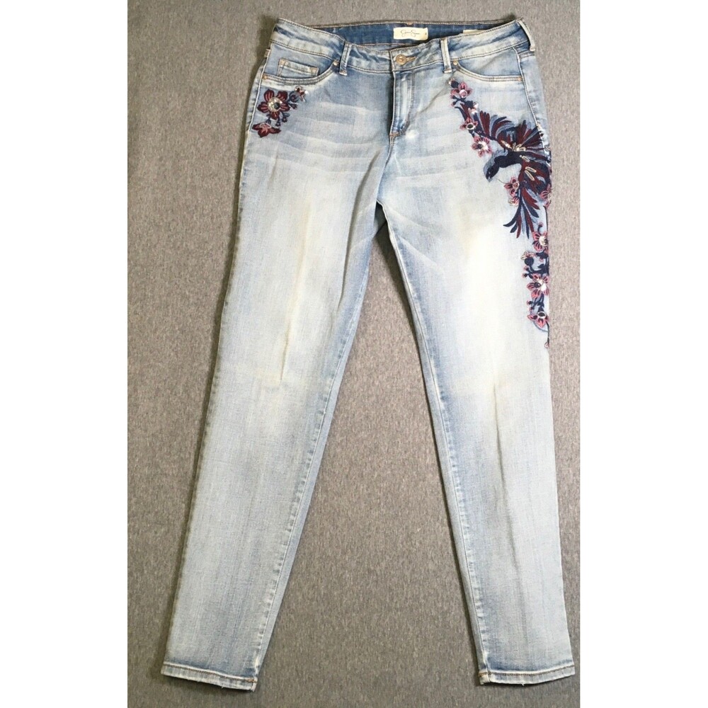 Jessica Simpson Kiss Me Super Skinny Jeans Blue Embroidered Women’s Size 32